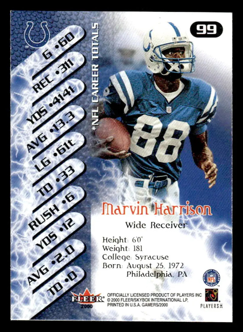 2000 Fleer Gamers #99 Marvin Harrison - Football Card Single