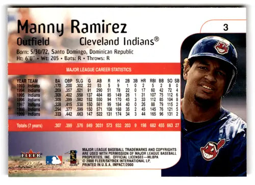 2000 Fleer Impact #3 Manny Ramirez NM Near Mint Indians ID:81542 - Baseball Card Single