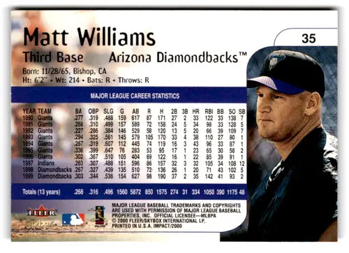 Original gloss Fleer Impact Matt Williams baseball card from 2000 Diamondbacks collection