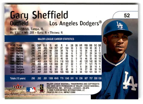 2000 Fleer Impact #52 Gary Sheffield NM Near Mint Dodgers ID:77302 - Baseball Card Single