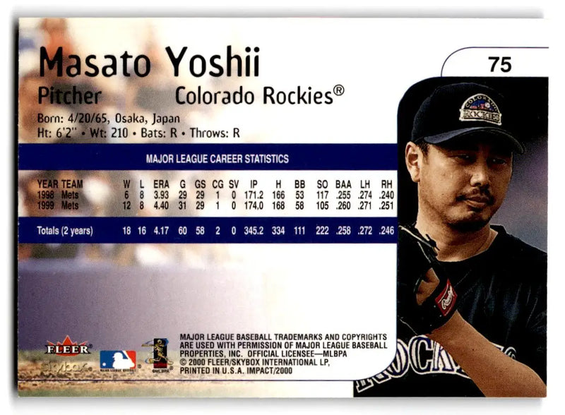 2000 Fleer Impact #75 Masato Yoshii - Baseball Card Single