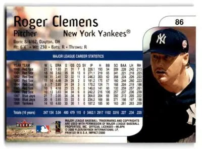 2000 Fleer Impact #86 Roger Clemens - Baseball Card Single