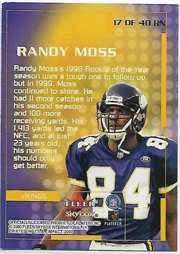 2000 Fleer Impact Rewind ’99 #17 Randy Moss NM Near Mint Vikings - Football Card Single