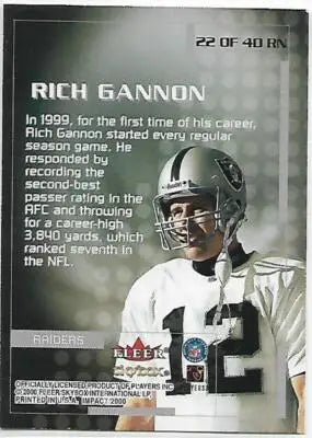 2000 Fleer Impact Rewind ’99 #22 Rich Gannon NM Near Mint Raiders - Football Card Single