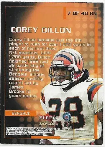 2000 Fleer Impact Rewind ’99 #7 Corey Dillon NM Near Mint Bengals - Football Card Single