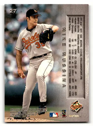 Original gloss Fleer Metal Mike Mussina baseball card from 2000 Fleer Metal #27 Orioles
