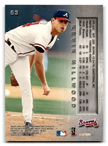 1999 Skybox baseball card of Kevin Millwood with original gloss from Fleer Metal Braves
