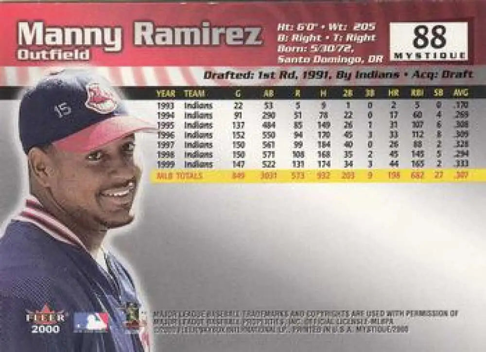 2000 Fleer Mystique #88 Manny Ramirez NM-MT Indians ID:81209 - Baseball Card Single