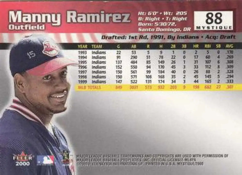 2000 Fleer Mystique #88 Manny Ramirez NM-MT Indians ID:81209 - Baseball Card Single