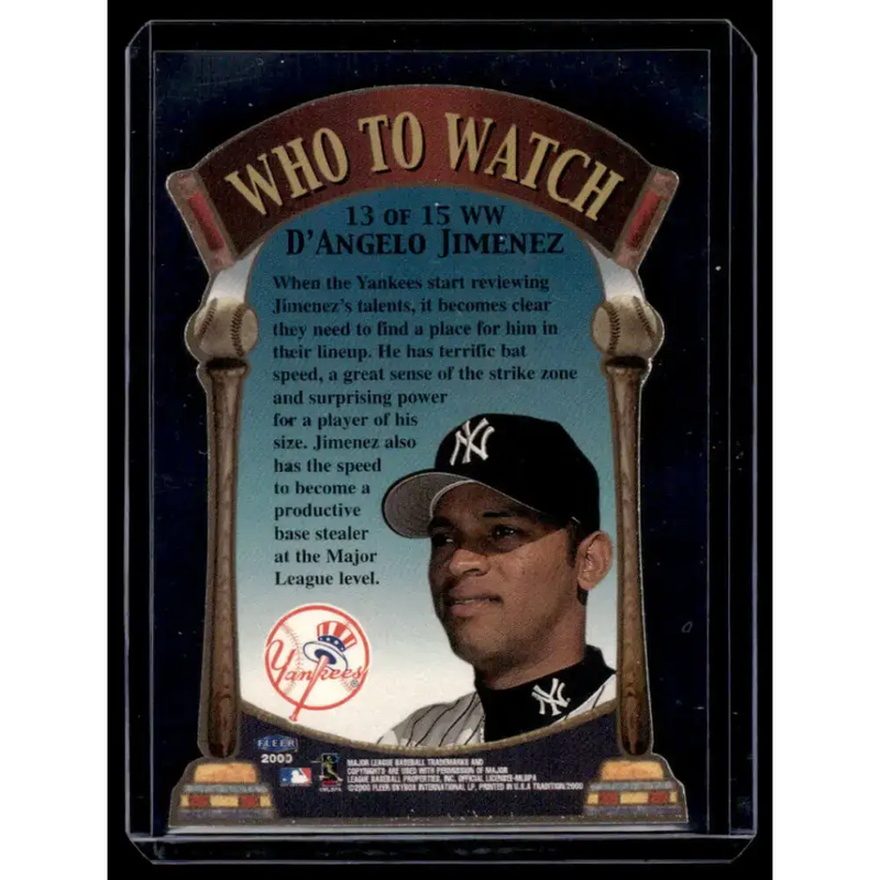 2000 Fleer Tradition #13WW D’Angelo Jimenez New York Yankees NM-MT Baseball Card - Baseball Card Single