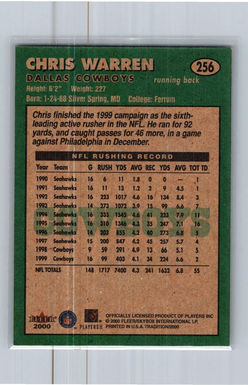 2000 Fleer Tradition #256 Chris Warren Dallas Cowboys - Football Card Single