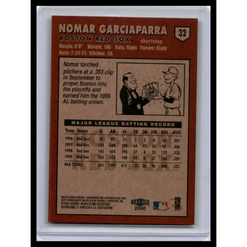 2000 Fleer Tradition #32 Nomar Garciaparra NM-MT Boston Red Sox Baseball Card - Baseball Card Single