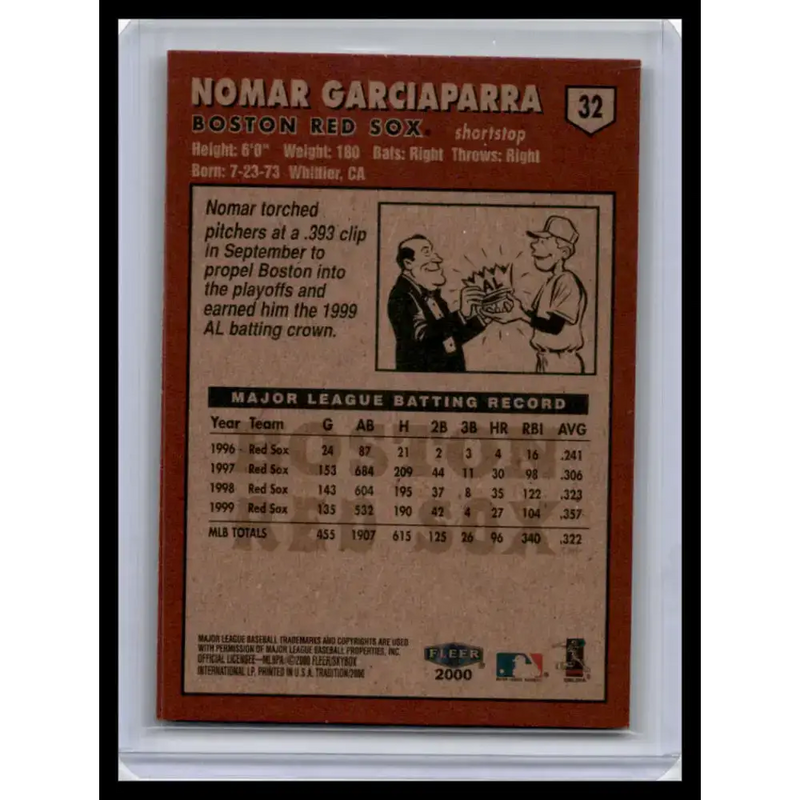 2000 Fleer Tradition #32 Nomar Garciaparra NM-MT Boston Red Sox Baseball Card - Baseball Card Single