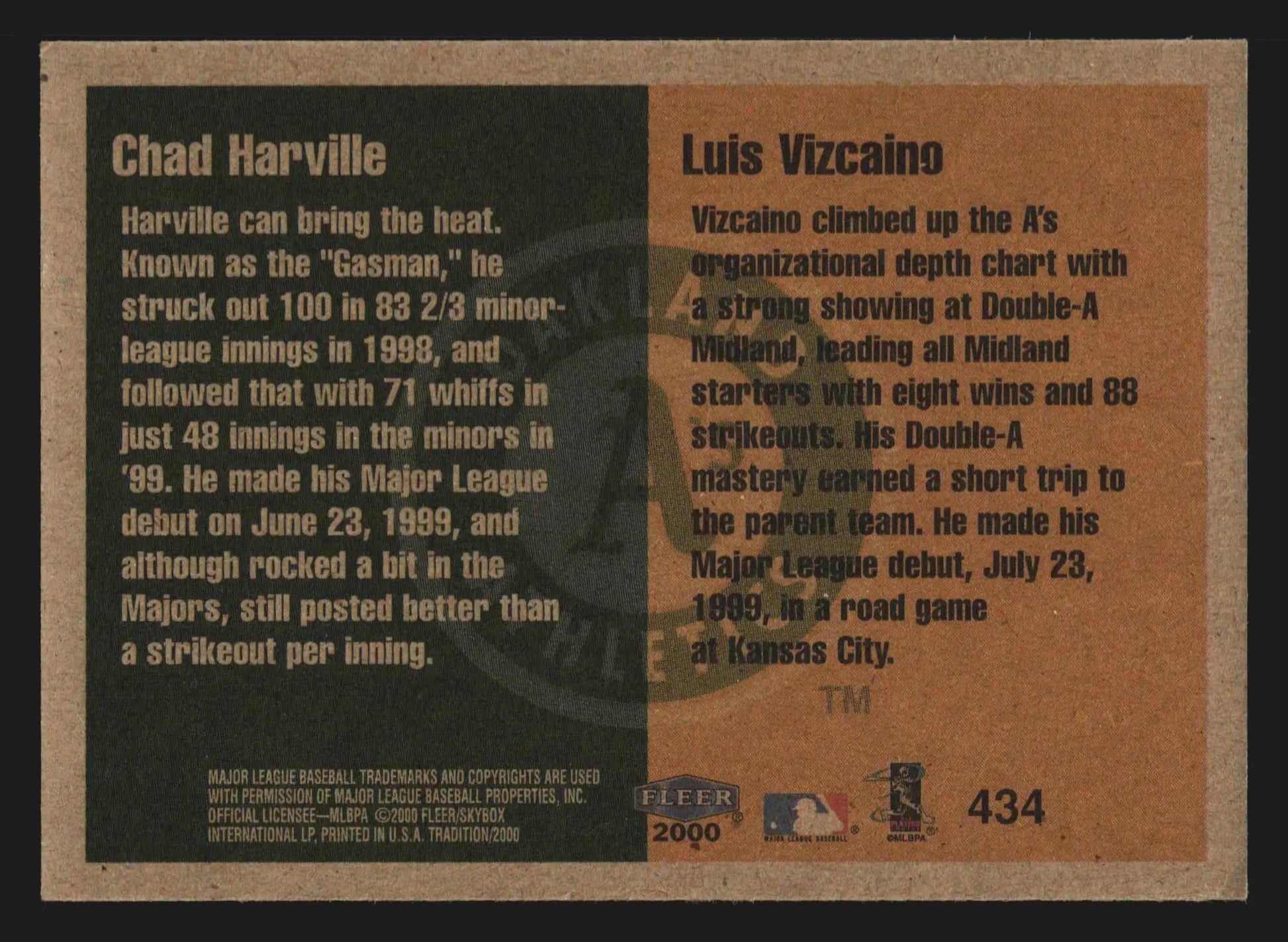 2000 Fleer Tradition #434 Chad Harville Luis Vizcaino Athletics - Baseball Card Single