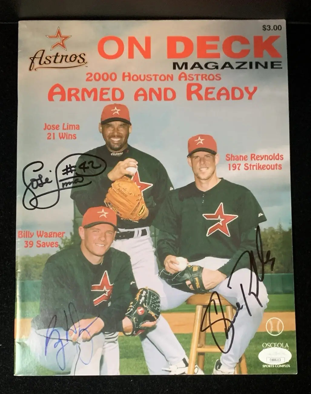 Autographed 2000 Houston Astros deck magazine featuring Jose Lima Billy Wagner Reynolds