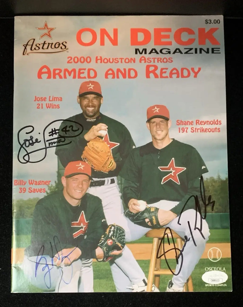 Autographed 2000 Houston Astros deck magazine featuring Jose Lima Billy Wagner Reynolds