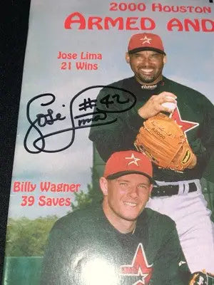 Autographed Houston Astros baseball program featuring Jose Lima and Billy Wagner from Deck Magazine