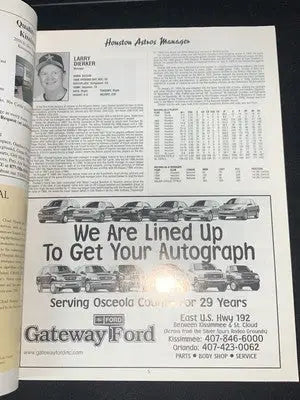 Open Houston Astros Deck Magazine page featuring Jose Lima and baseball manager article