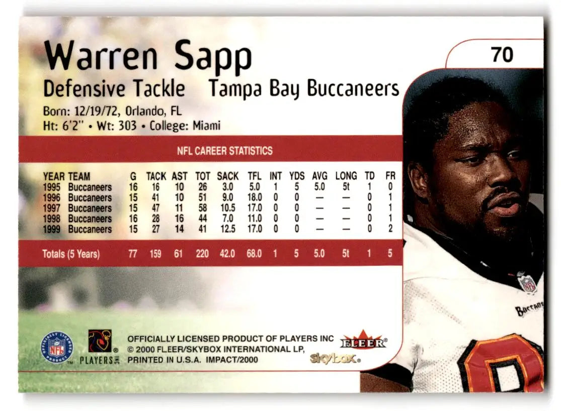 2000 Impact #70 Warren Sapp - Football Card Single