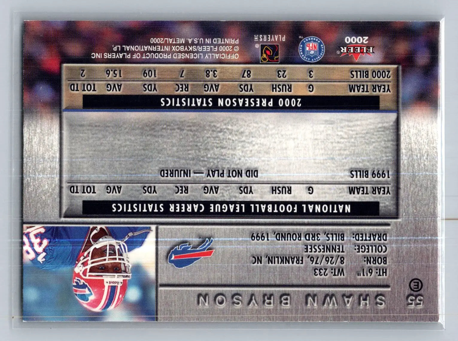 2000 Metal #55 Shawn Bryson Buffalo Bills - Football Card Single