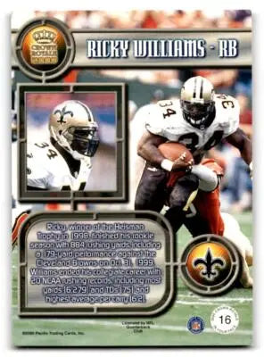 Ricky Williams football card from Pacific Crown Royale 2000 Pacific Crown series