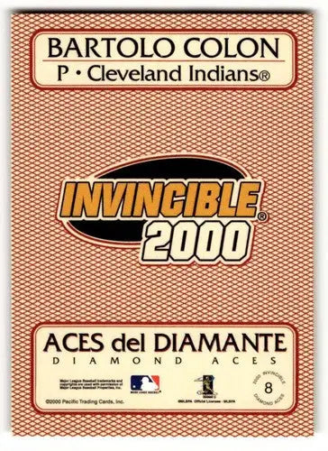 Original gloss of Bartolo Colon Cleveland baseball card from 2000 Pacific Invincible series