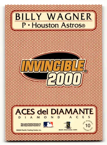 2000 Pacific Invincible Diamond Aces #10 Billy Wagner NM Near Mint Astr ID:58863 - Baseball Card Single