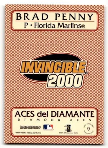 2000 Pacific Invincible Diamond Aces #9 Brad Penny NM Near Mint Marlins ID:58861 - Baseball Card Single