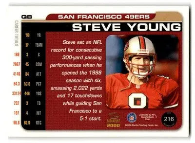 2000 Pacific Paramount #216 Steve Young - Football Card Single