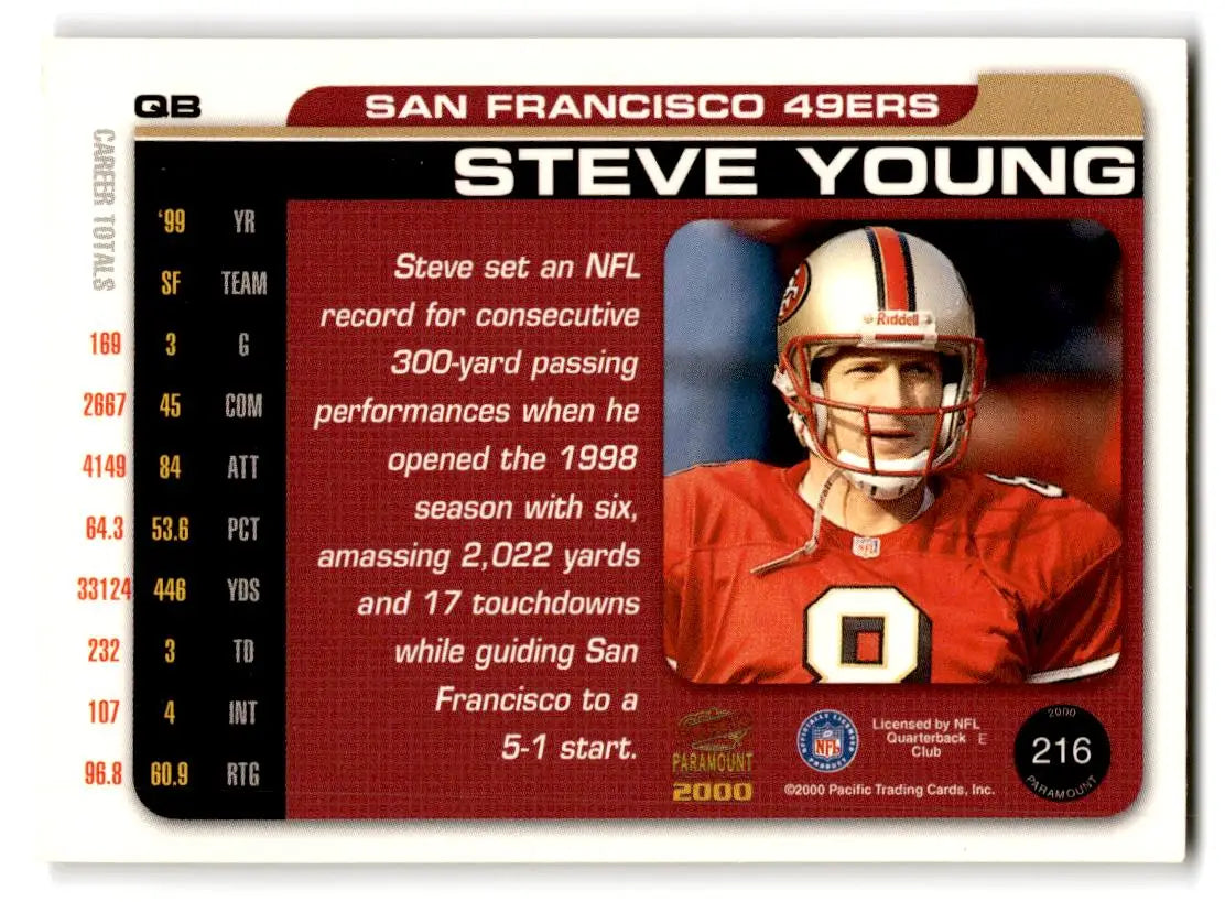 2000 Pacific Paramount #216 Steve Young - Football Card Single