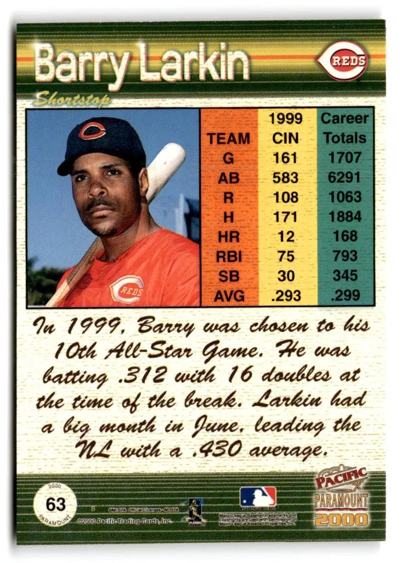 2000 Pacific Paramount #63 Barry Larkin Copper - Baseball Card Single