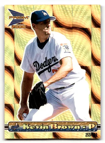 Kevin Brown baseball card featuring original gloss in 2000 Pacific Prism Holographic Gold format