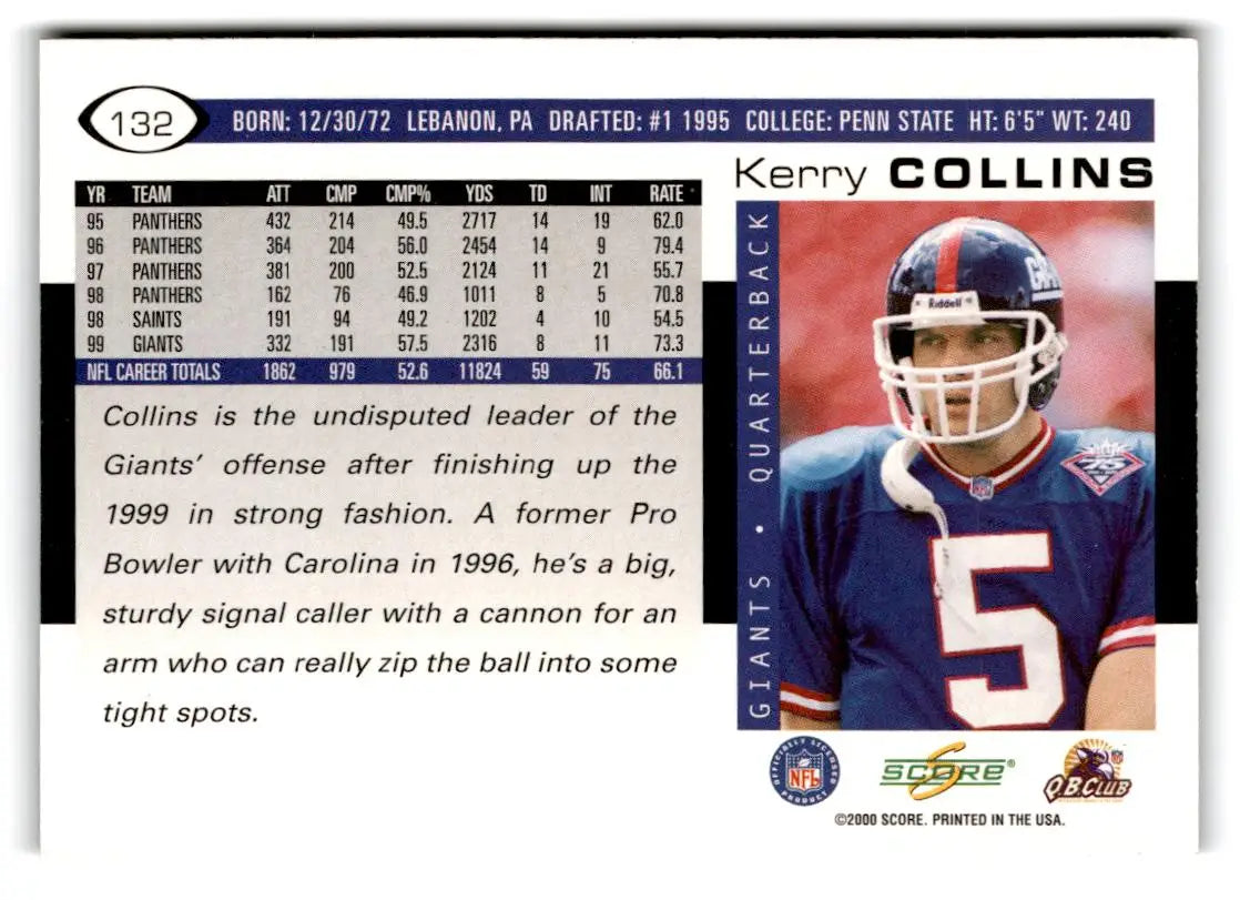 2000 Score #132 Kerry Collins - Football Card Single