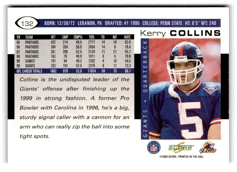 2000 Score #132 Kerry Collins - Football Card Single