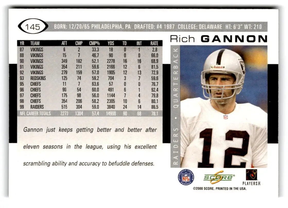 2000 Score #145 Rich Gannon - Football Card Single