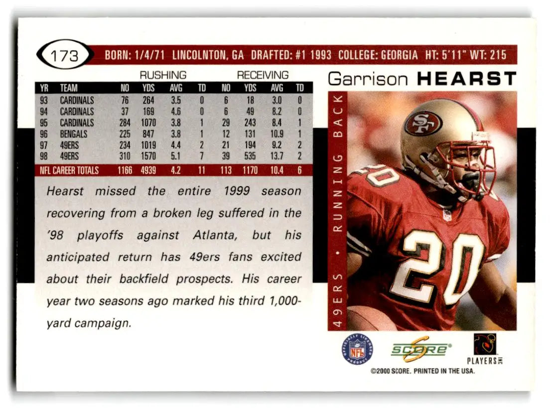 2000 Score #173 Garrison Hearst - Football Card Single