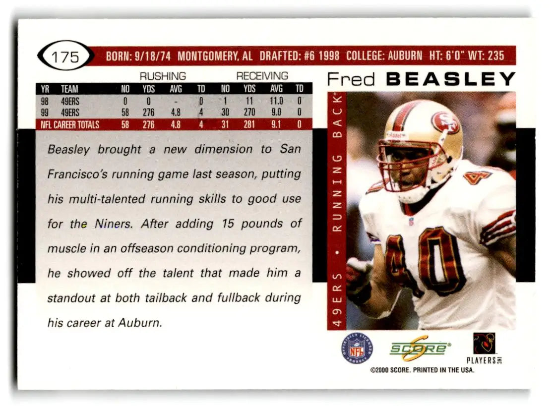 2000 Score #175 Fred Beasley - Football Card Single