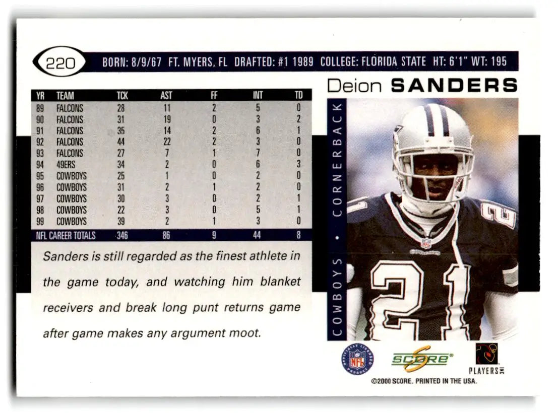 2000 Score #220 Deion Sanders - Football Card Single