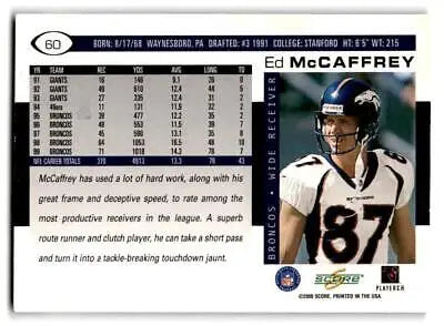 2000 Score #60 Ed McCaffrey football card, a must-have for trading cards collectors