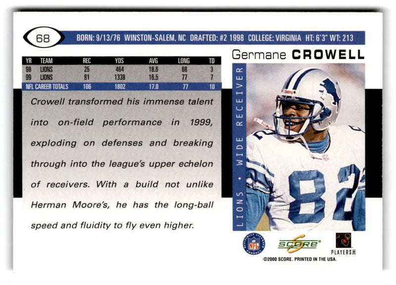 2000 Score #68 Germane Crowell - Football Card Single