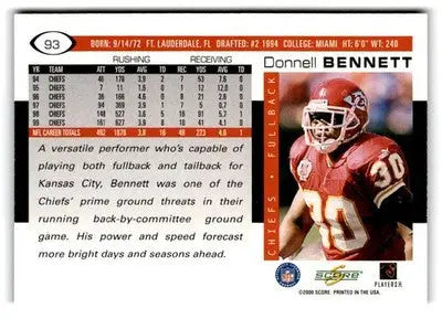 2000 Score #93 Donnell Bennett - Football Card Single