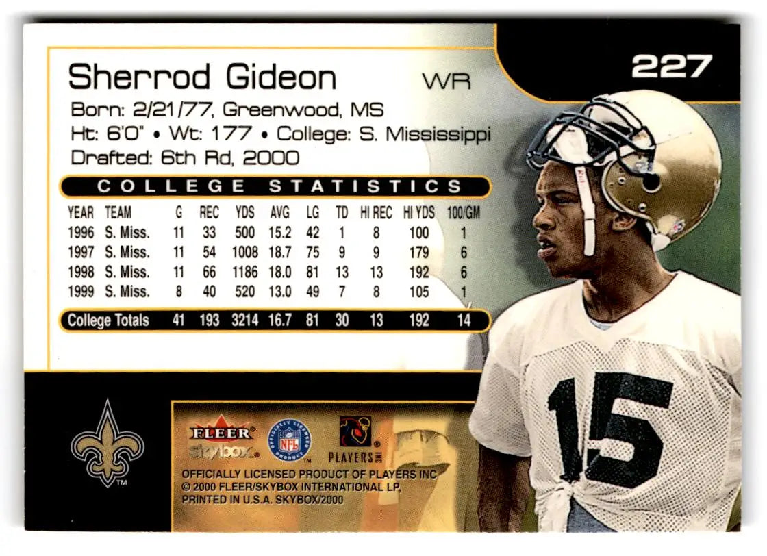 2000 SkyBox #227 Sherrod Gideon - Football Card Single