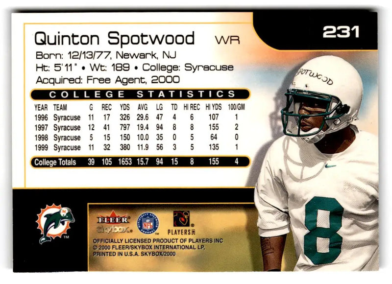 2000 SkyBox #231 Quinton Spotwood - Football Card Single