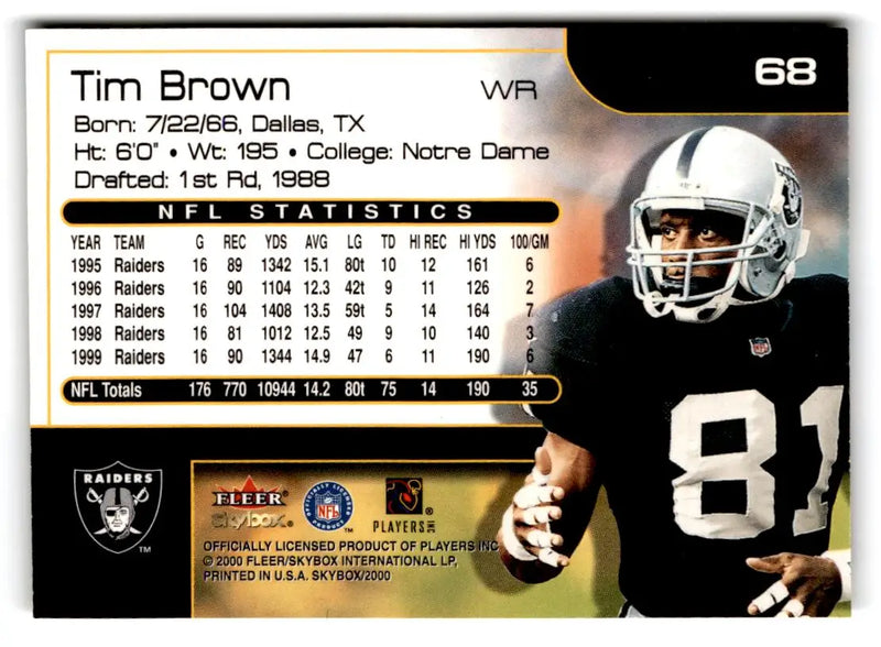 2000 SkyBox #68 Tim Brown - Football Card Single