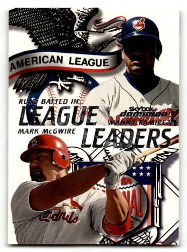 Baseball card featuring Mark McGwire and Manny Ramirez from SkyBox Dominion series