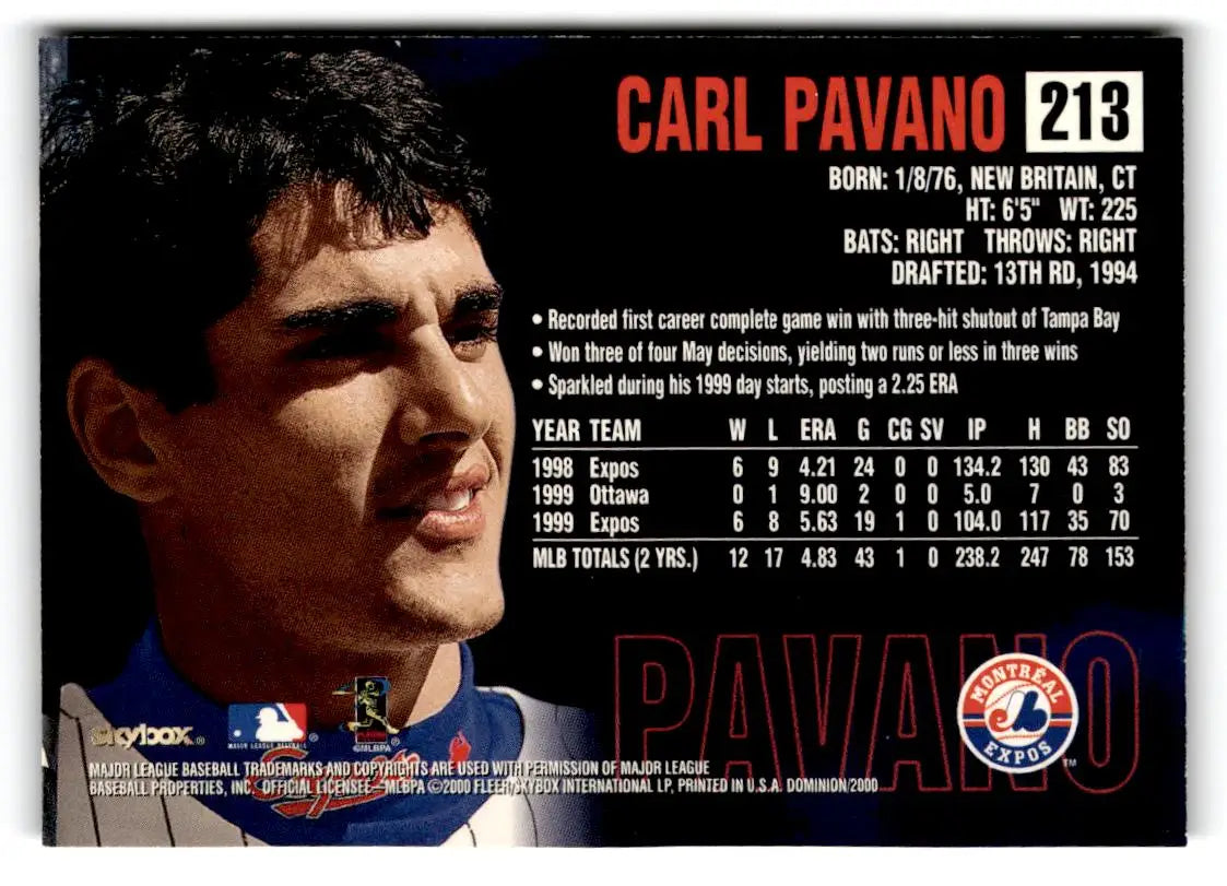 2000 SkyBox Dominion #213 Carl Pavano - Baseball Card Single