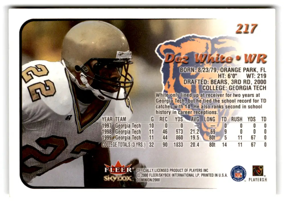 2000 SkyBox Dominion #217 Dez White NM-MT RC Rookie Bears ID:82095 - Football Card Single