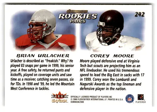 2000 SkyBox Dominion #242 Brian Urlacher/Corey Moore NM Near Mint RC Ro ID:82094 - Football Card Single
