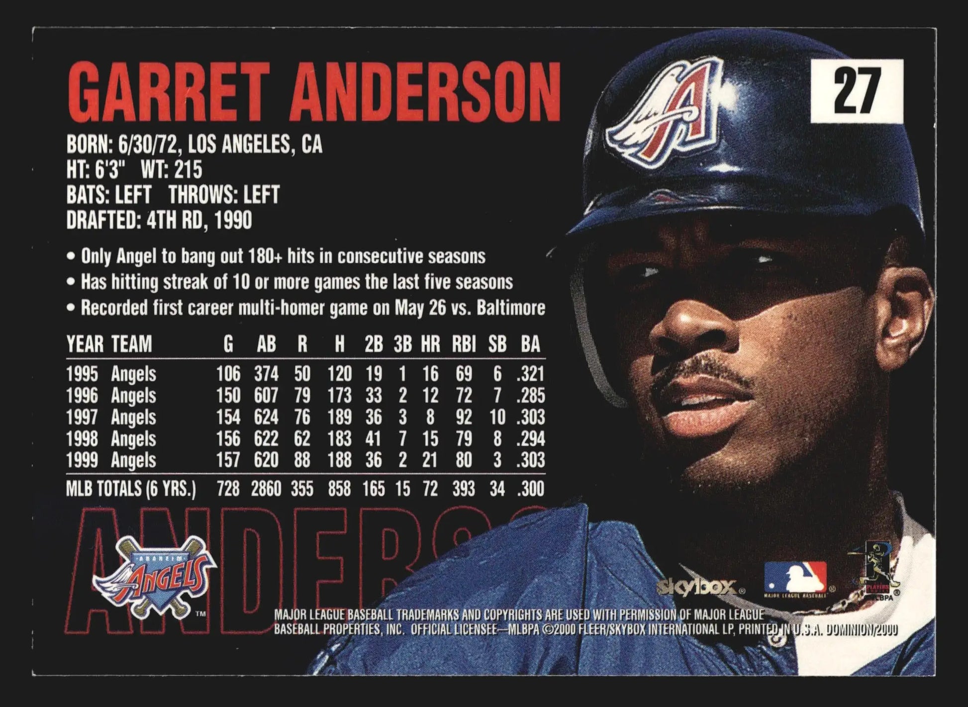 2000 SkyBox Dominion #27 Garret Anderson Anaheim Angels - Baseball Card Single