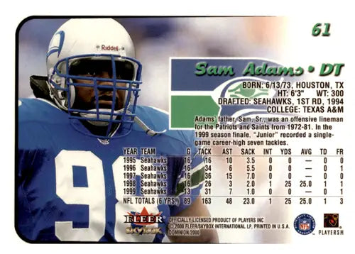 Sam Adams football card from Skybox Dominion with original gloss Seattle Seahawks